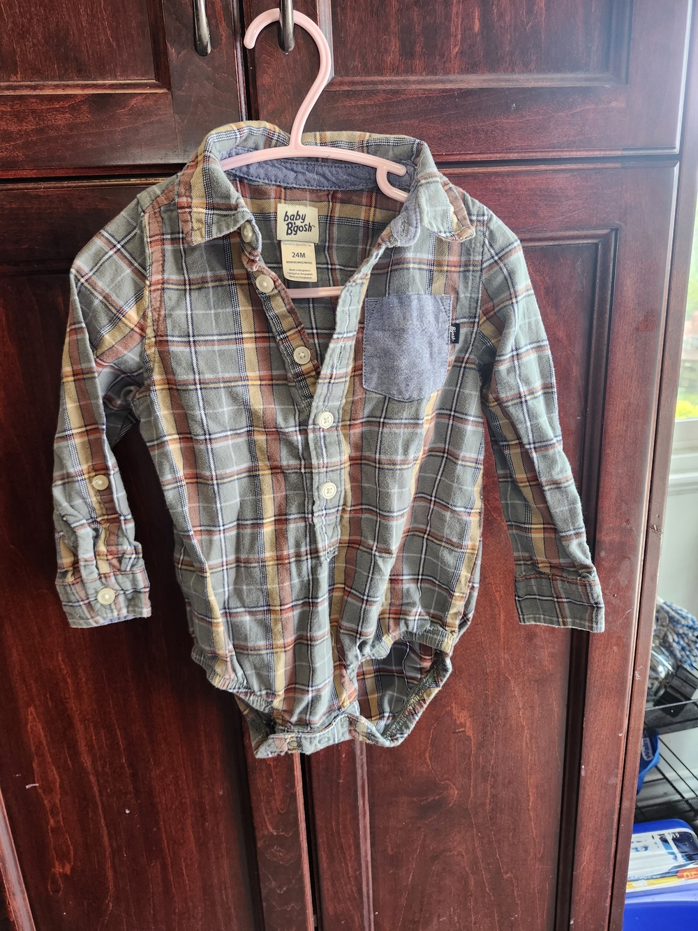 Baby B'gosh Green Plaid Button-Front Long-Sleeve Bodysuit Shirt